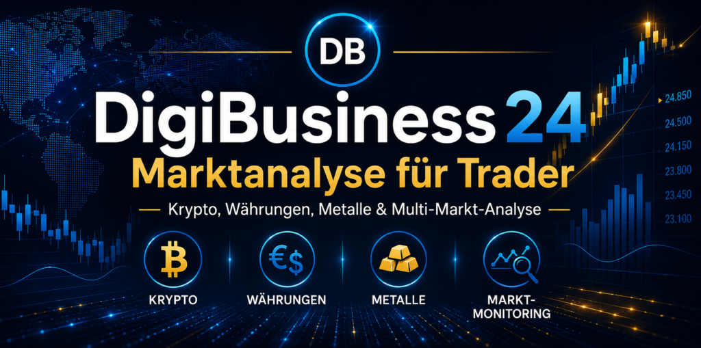 DigiBusiness24™ Marktanalyse für Trader mit automatisierter Beobachtung von Kryptowährungen, Währungen und Metallen sowie Multi-Markt-Monitoring.